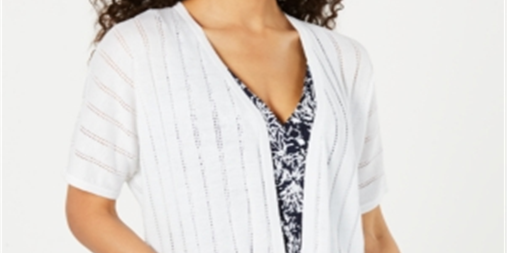 Charter Club Women's Pointelle Pattern Open Front Cardigan White Size Large