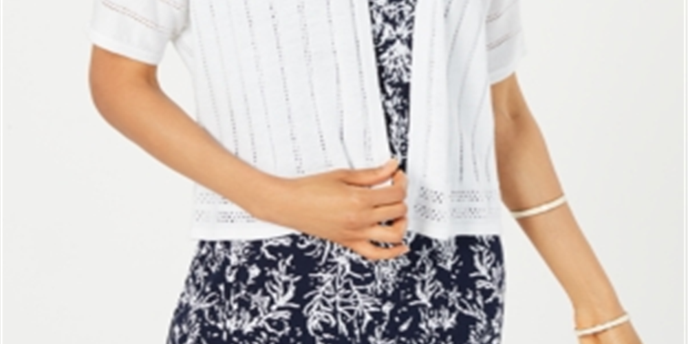 Charter Club Women's Pointelle Pattern Open Front Cardigan White Size Large