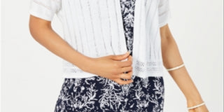 Charter Club Women's Pointelle Pattern Open Front Cardigan White Size Large