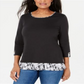 Karen Scott Women's Printed Trim Top Black Size Petite S