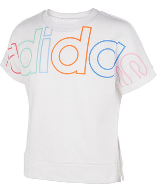 Adidas Big Girl's Log Print Cotton T-Shirt White Size Medium