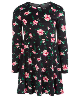 Epic Threads Big Girl's Floral Print Velvet Dress Black Size Large