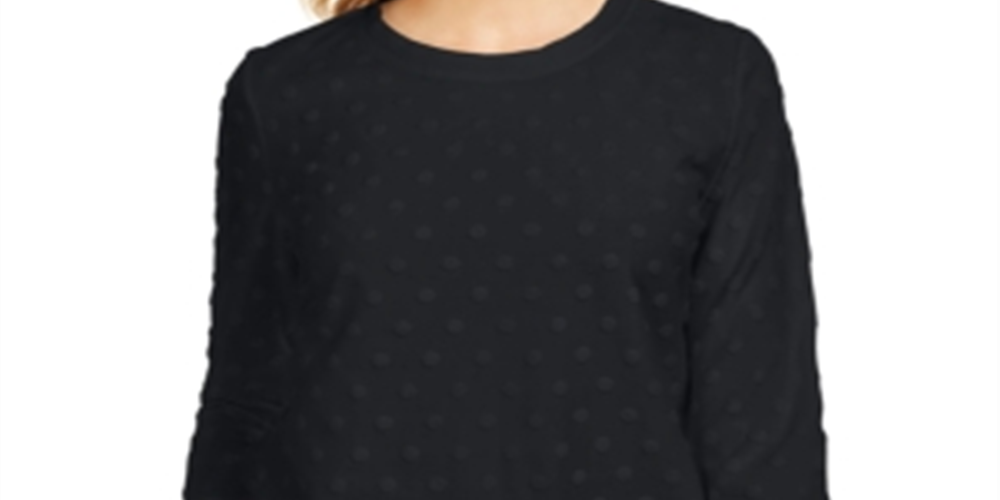 Karen Scott Women's Textured Dot Sweatshirt Black Size Petite Small