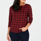 Charter Club Women's Pima Cotton Button Shoulder Print Top  Red Size Petite XL