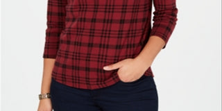 Charter Club Women's Pima Cotton Button Shoulder Print Top  Red Size Petite XL