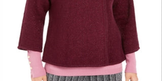 JM Collection Women's Holiday Party Metallic Textured Brooch Sweater Jacket Purple Size X-Small