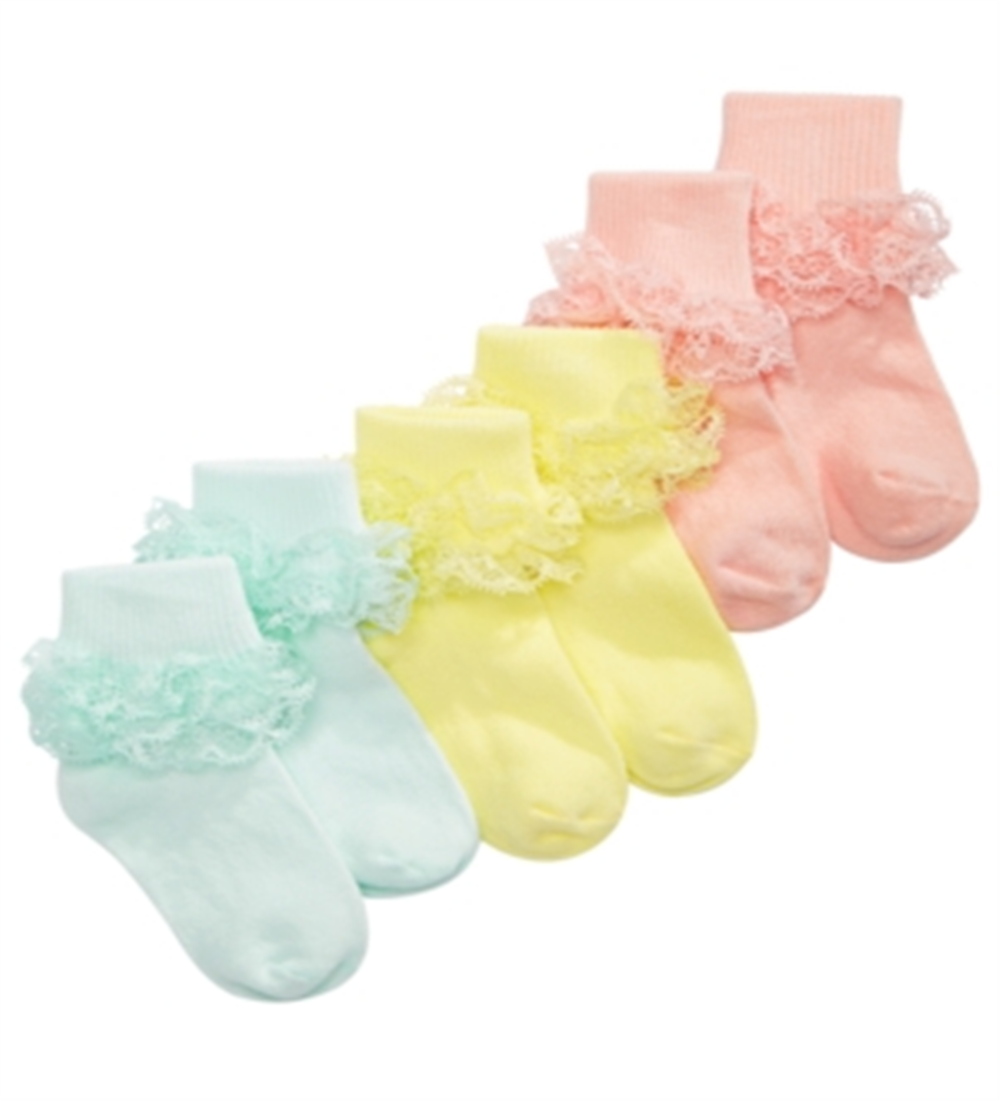 First Impressions Baby Girl's 3 Pk Lace Anklet Socks Yellow Size 0-6 MOS