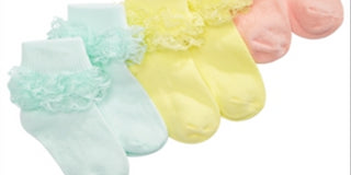 First Impressions Baby Girl's 3 Pk Lace Anklet Socks Yellow Size 0-6 MOS