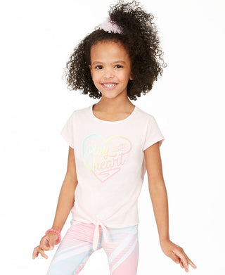 Ideology Little Girl's Heart Tie Front T-Shirt Pink Size 5