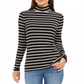 Charter Club Women's Striped Turtleneck Top Black -White Size Petite S/M