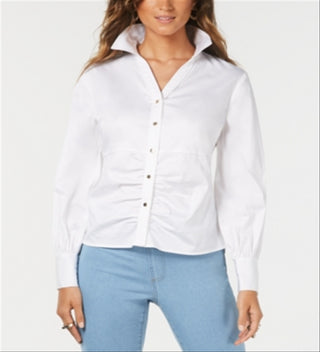 Thalia Sodi Women's Ruched Balloon Sleeve Shirt White Size Large