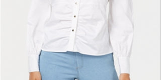 Thalia Sodi Women's Ruched Balloon Sleeve Shirt White Size Large