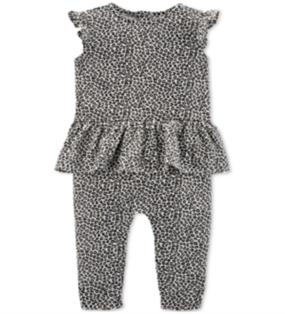 Carter's Baby Girl's Leopard-Print Cotton Jumpsuit Grey Size Newborn