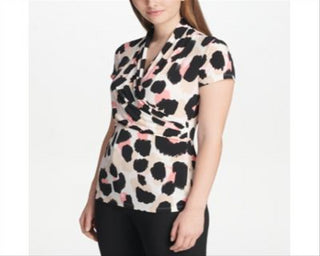 DKNY Women's Side Ruched Printed Top Pink Size Petite Small