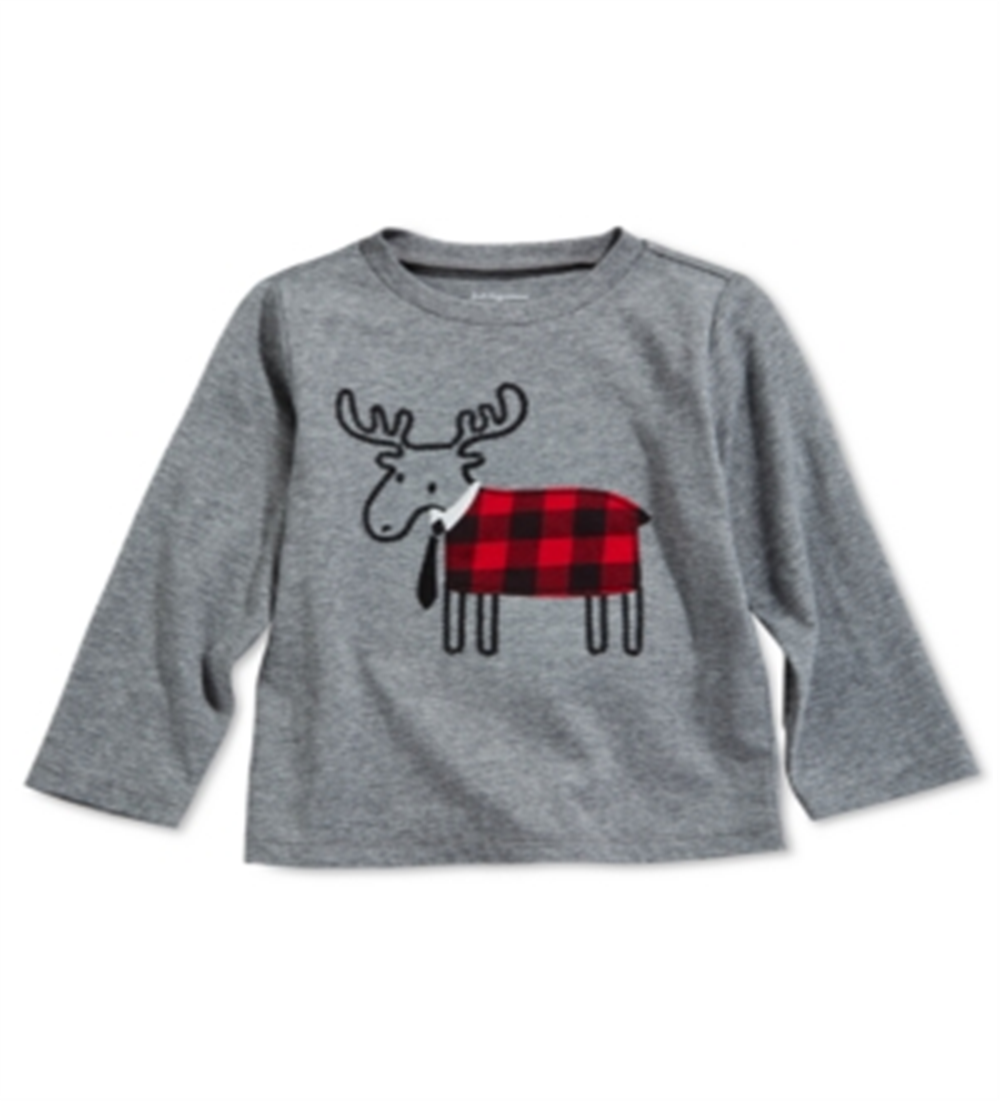 First Impressions Toddler Boy's Plaid Elk T-Shirt Gray Size 2T