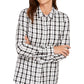 Charter Club Women's Plaid Cuffed Button up Top White Size X-Small