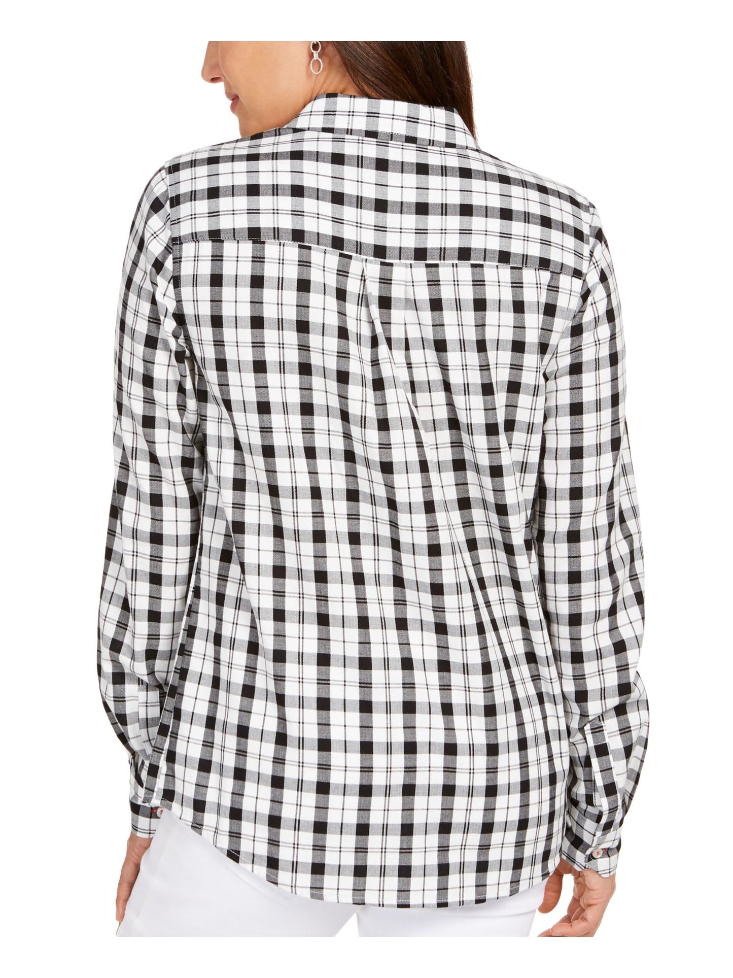 Charter Club Women's Plaid Cuffed Button up Top White Size X-Small