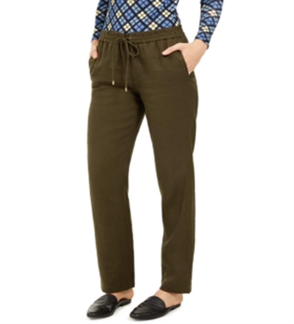 Michael Kors Women's Drawstring Waist Linen Pants Olive Green Size 0