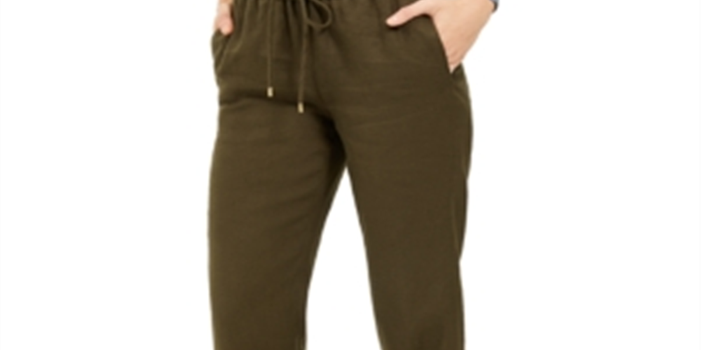 Michael Kors Women's Drawstring Waist Linen Pants Olive Green Size 0