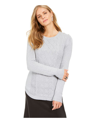 Charter Club Women's Printed Long Sleeve Crew Neck T-Shirt Top Gray Size Petite Small