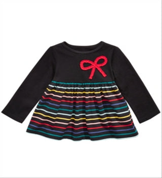 First Impressions Baby Girl's Bow Applique Stripe Tunic T-Shirt Black Size 24 Months