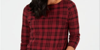 Charter Club Women's Pima Cotton Button Shoulder Print Top Red Size Medium