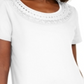 Karen Scott Women's Cotton Crochet Trim T-Shirt White Size X-Small