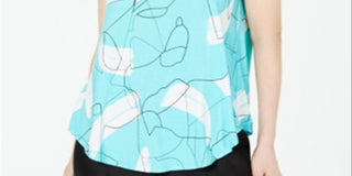 Alfani Women's Printed Round Hem T-Shirt Blue Size Petite L