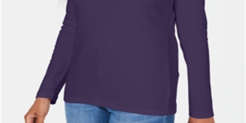 Karen Scott Women's Satin Trim Scoop Neck Top Purple Size Large