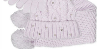 Fab Big Girl's 3 Pc Sparkly Knit Hat Scarf & Gloves Set Purple Size Regular