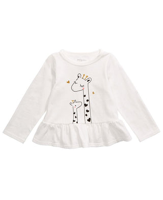 First Impressions Baby Girl's Cotton Giraffe Peplum Top White Size 24MOS