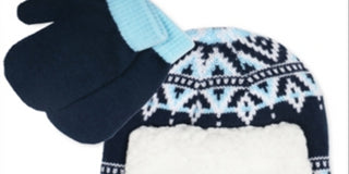 Fab Toddler 2 Pc Fair Isle Trapper Hat & Colorblocked Mittens Set Blue One Size