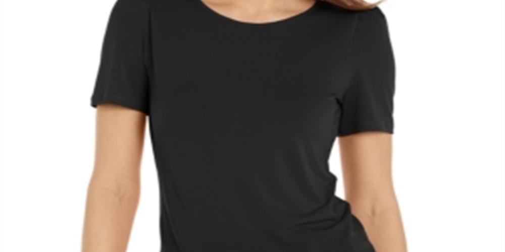 Bar III Women's Puff Sleeve T-Shirt Black Size Large