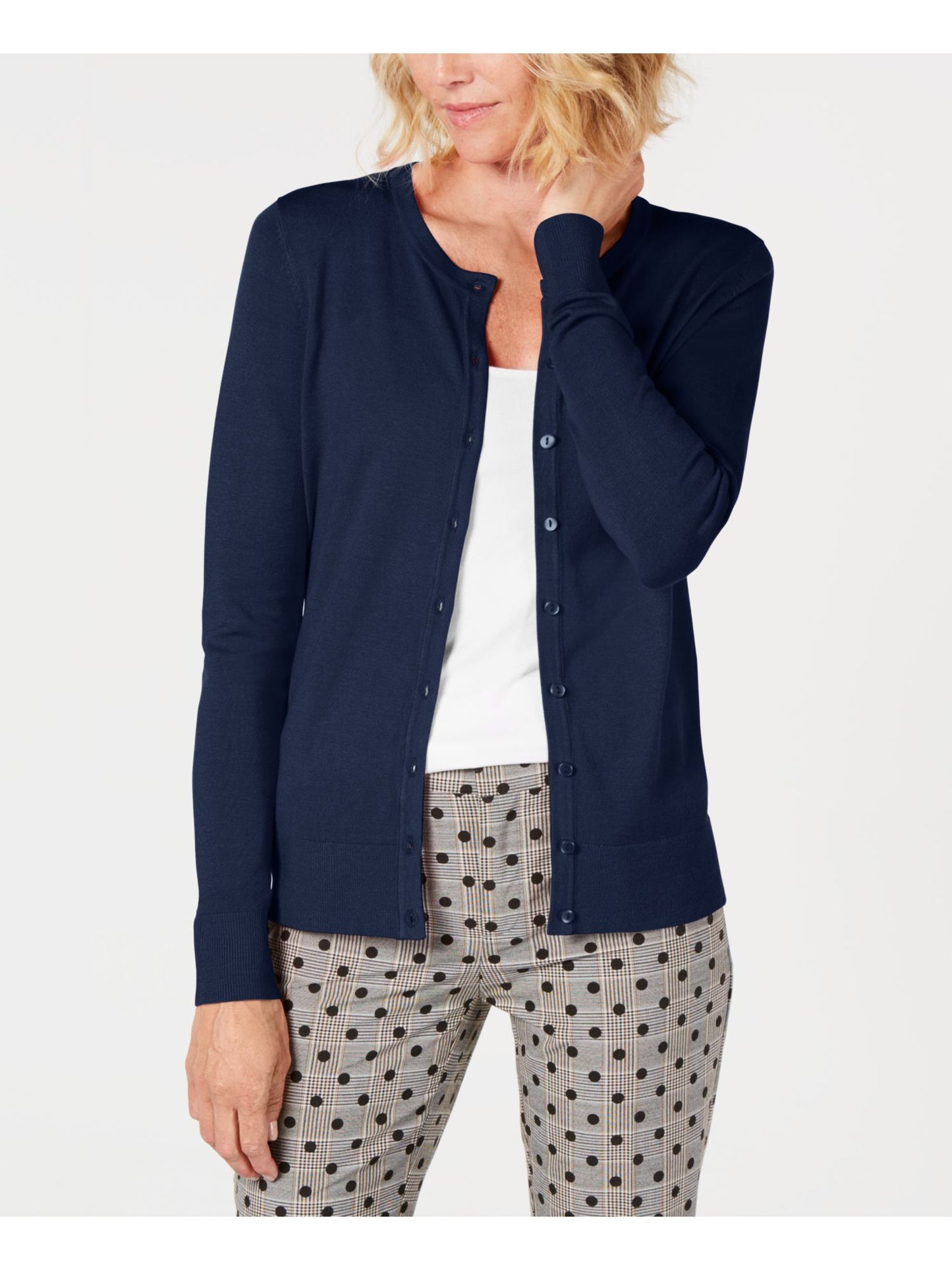 Charter Club Women's Crewneck Cardigan Blue Size Petite L