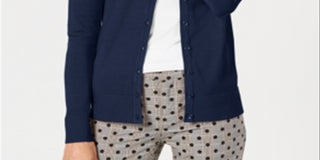 Charter Club Women's Crewneck Cardigan Blue Size Petite L