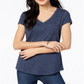 Maison Jules Women's V Neck Patch Pocket T-Shirt Blue Size S