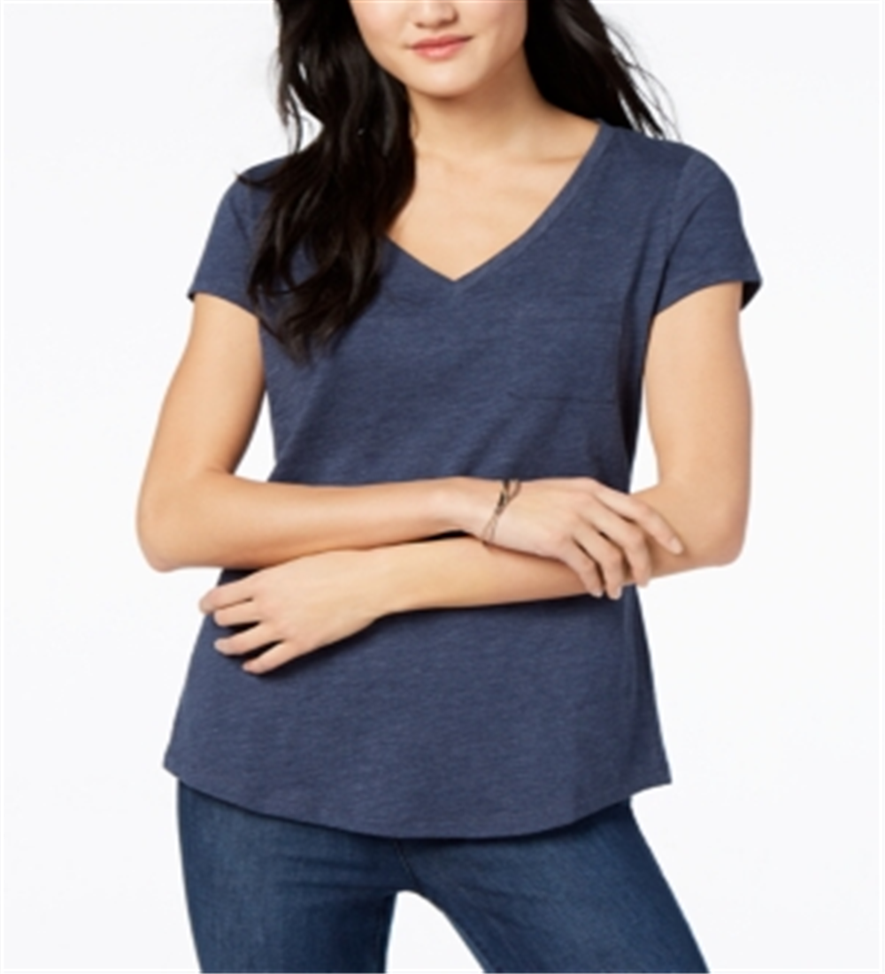 Maison Jules Women's V Neck Patch Pocket T-Shirt Blue Size S
