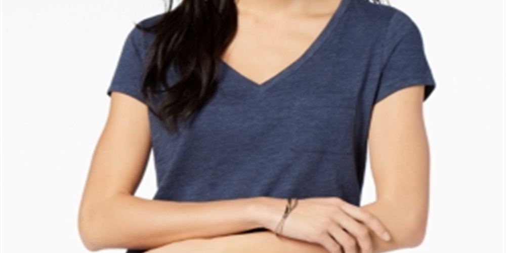Maison Jules Women's V Neck Patch Pocket T-Shirt Blue Size S
