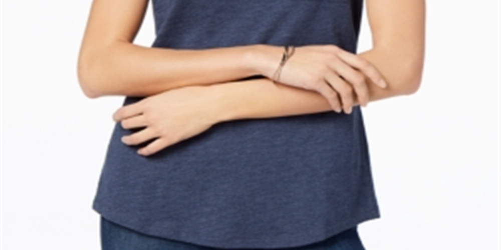 Maison Jules Women's V Neck Patch Pocket T-Shirt Blue Size S