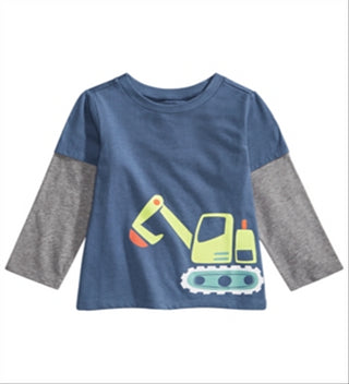 First Impressions Toddler Boy's Bulldozer Print Layered Look T-Shirt Blue Size 2T