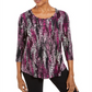 JM Collection Women's Printed Shirttail Hem Top Black Size Petite Small