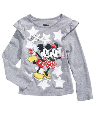 Disney Little Girl's Skating Mickey & Minnie T-Shirt Gray Size 5