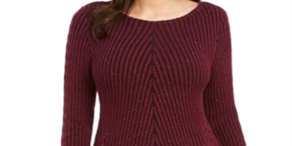 Style & Co Women's Textured Speckle Long Sleeve Jewel Neck T-Shirt Sweater Red Size Petite Large