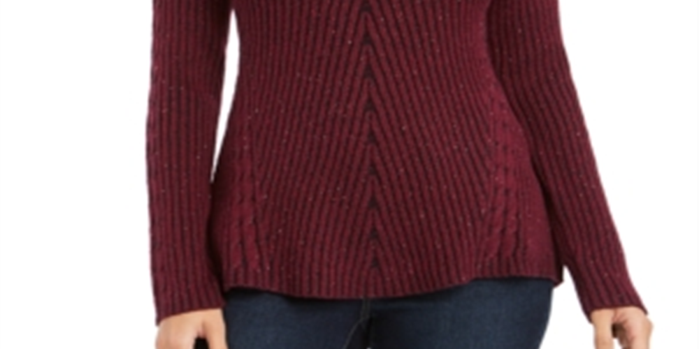 Style & Co Women's Textured Speckle Long Sleeve Jewel Neck T-Shirt Sweater Red Size Petite Large