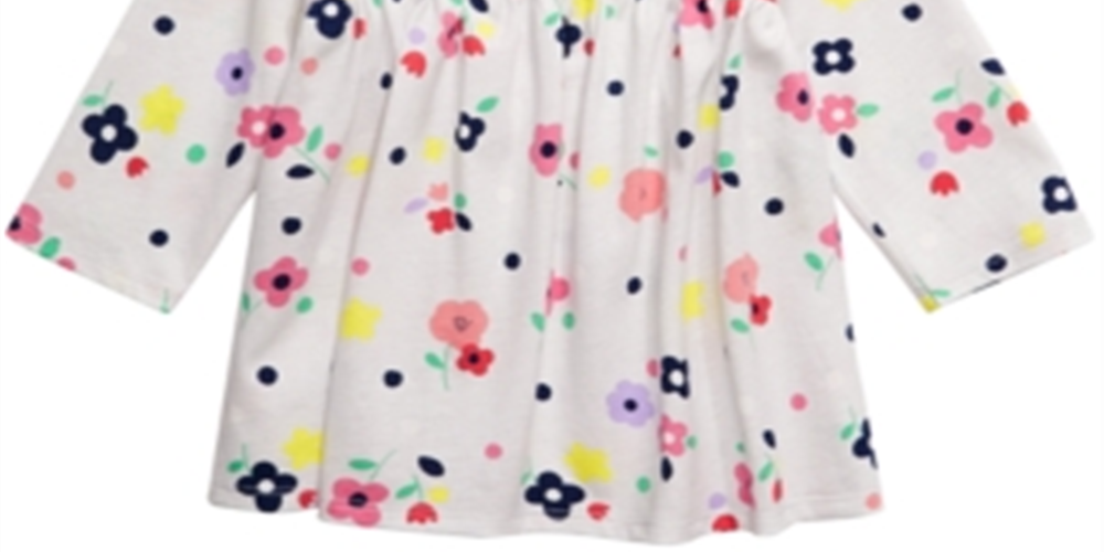 First Impressions Baby Girl's Long Sleeve Cotton Ball Floral Print Tunic White Size 6-9MOS