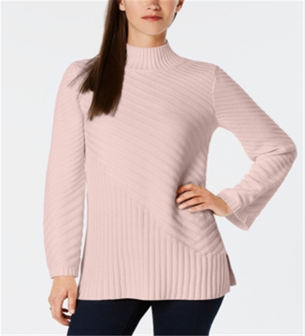 Charter Club Women's Mixed Stitch Mock Neck Sweater Pink Size Medium