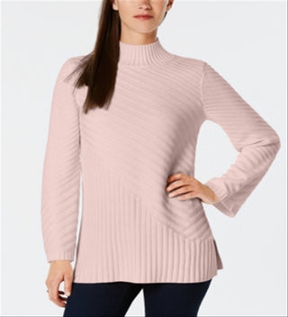 Charter Club Women's Mixed Stitch Mock Neck Sweater Pink Size Medium