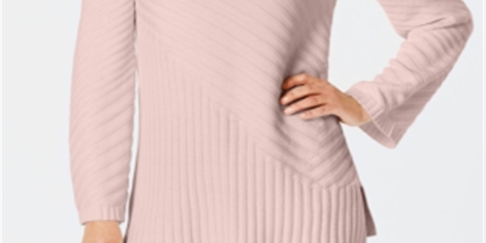 Charter Club Women's Mixed Stitch Mock Neck Sweater Pink Size Medium