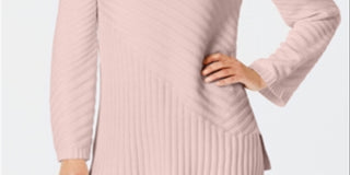 Charter Club Women's Mixed Stitch Mock Neck Sweater Pink Size Medium