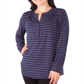 NY Collection Women's Printed Henley Top Blue Size Petite S